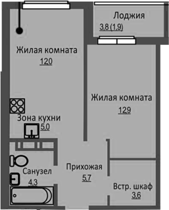 Продажа 2-комнатной студии в&nbsp;жилом комплексе «Новый бронный»
