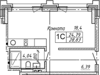 1-комнатная студия в жилом комлексе «Апарт-отель Gagarin City (Гагарин Сити)»