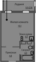 1-комнатная студия в жилом комлексе «Новый бронный»