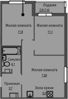 3-комнатная студия в жилом комлексе «Новый бронный»