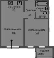 2-комнатная студия в жилом комлексе «Новый бронный»