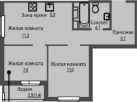 3-комнатная студия в жилом комлексе «Новый бронный»