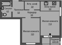 2-комнатная студия в жилом комлексе «Новый бронный»