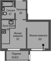 2-комнатная студия в жилом комлексе «Новый бронный»