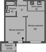 2-комнатная студия в жилом комлексе «Новый бронный»