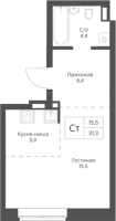 1-комнатная студия в жилом комлексе «Экоград 12 дворов»