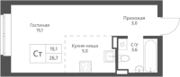 1-комнатная студия в жилом комлексе «Экоград 12 дворов»