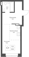 1-комнатная студия в жилом комлексе «Экоград 12 дворов»
