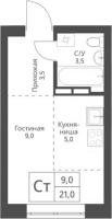 1-комнатная студия в жилом комлексе «Экоград 12 дворов»
