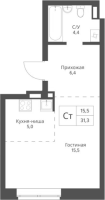 1-комнатная студия в жилом комлексе «Экоград 12 дворов»
