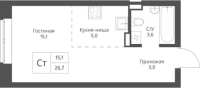 1-комнатная студия в жилом комлексе «Экоград 12 дворов»
