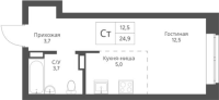 1-комнатная студия в жилом комлексе «Экоград 12 дворов»
