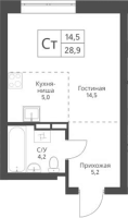 1-комнатная студия в жилом комлексе «Экоград 12 дворов»